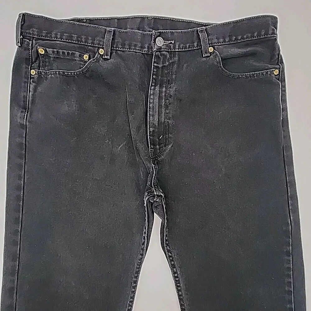 Levi's 505 Denim Jeans Black Wash Men Sz 42 x 30 Red Tab Cotton Regular Fit Zip